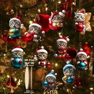 Weihnachtskatzen-Holzornamente zum Aufhängen – Festliche Deko für Weihnachten & mehr