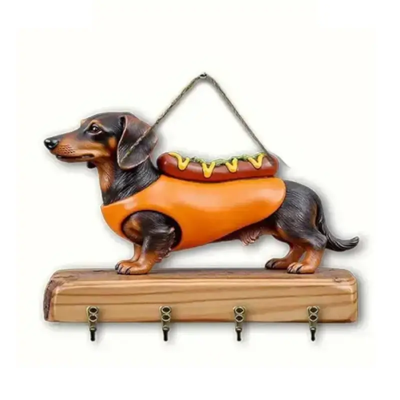 Lustiger Dackel Schlüsselhalter – Witzige Wanddeko aus Kunstholz mit 4 Haken