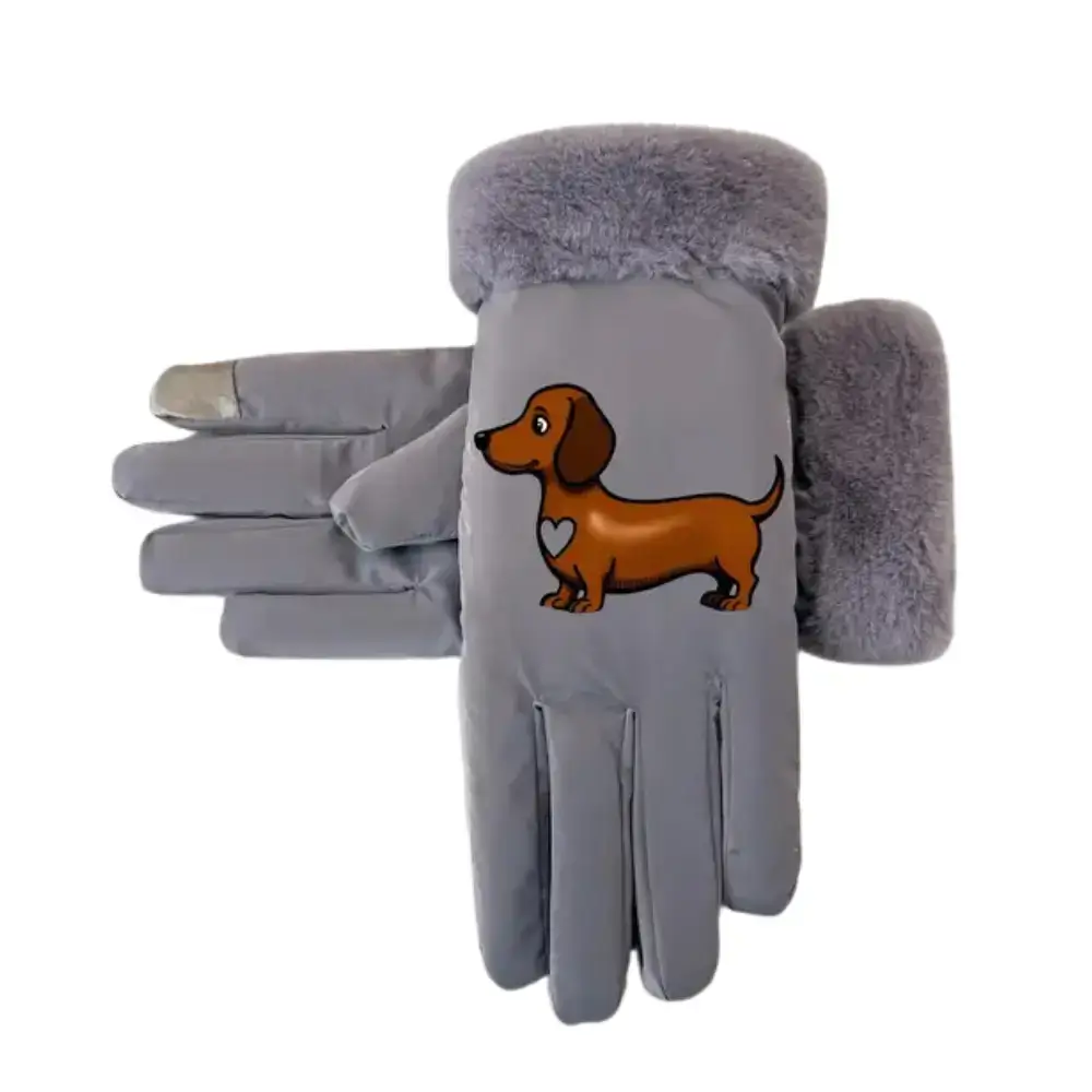Dackel Thermohandschuhe – Damen Winterhandschuhe in Einheitsgröße – Grau