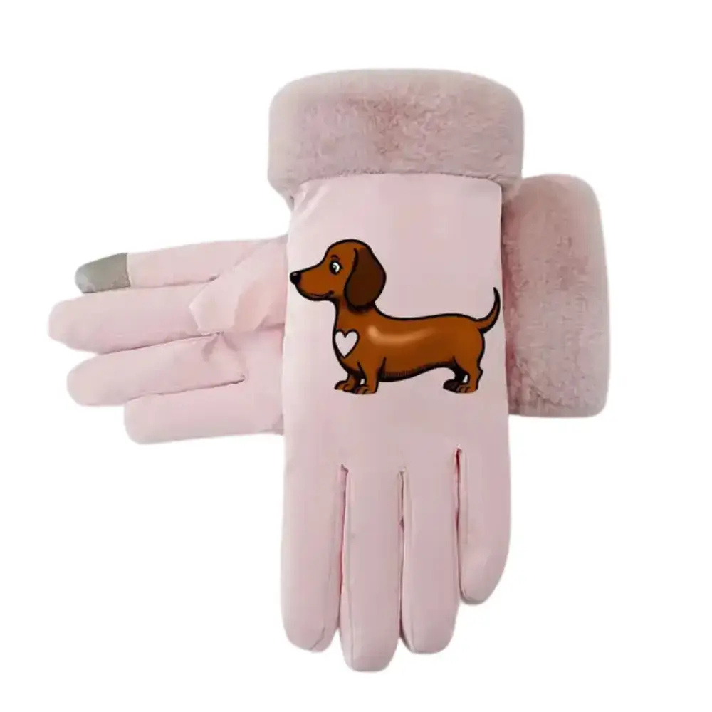 Dackel Thermohandschuhe – Damen Winterhandschuhe in Einheitsgröße – Rosa