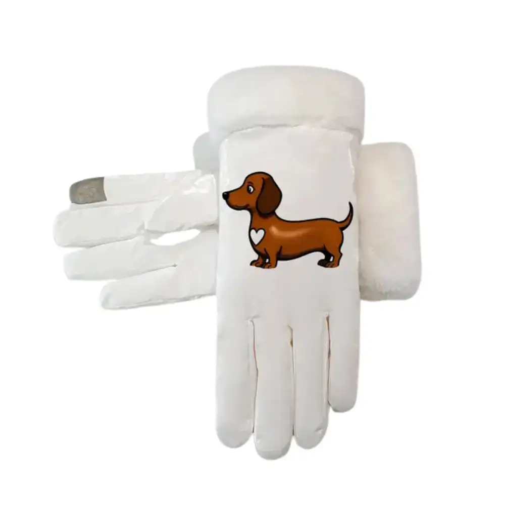 Dackel Thermohandschuhe – Damen Winterhandschuhe in Einheitsgröße – Weiß