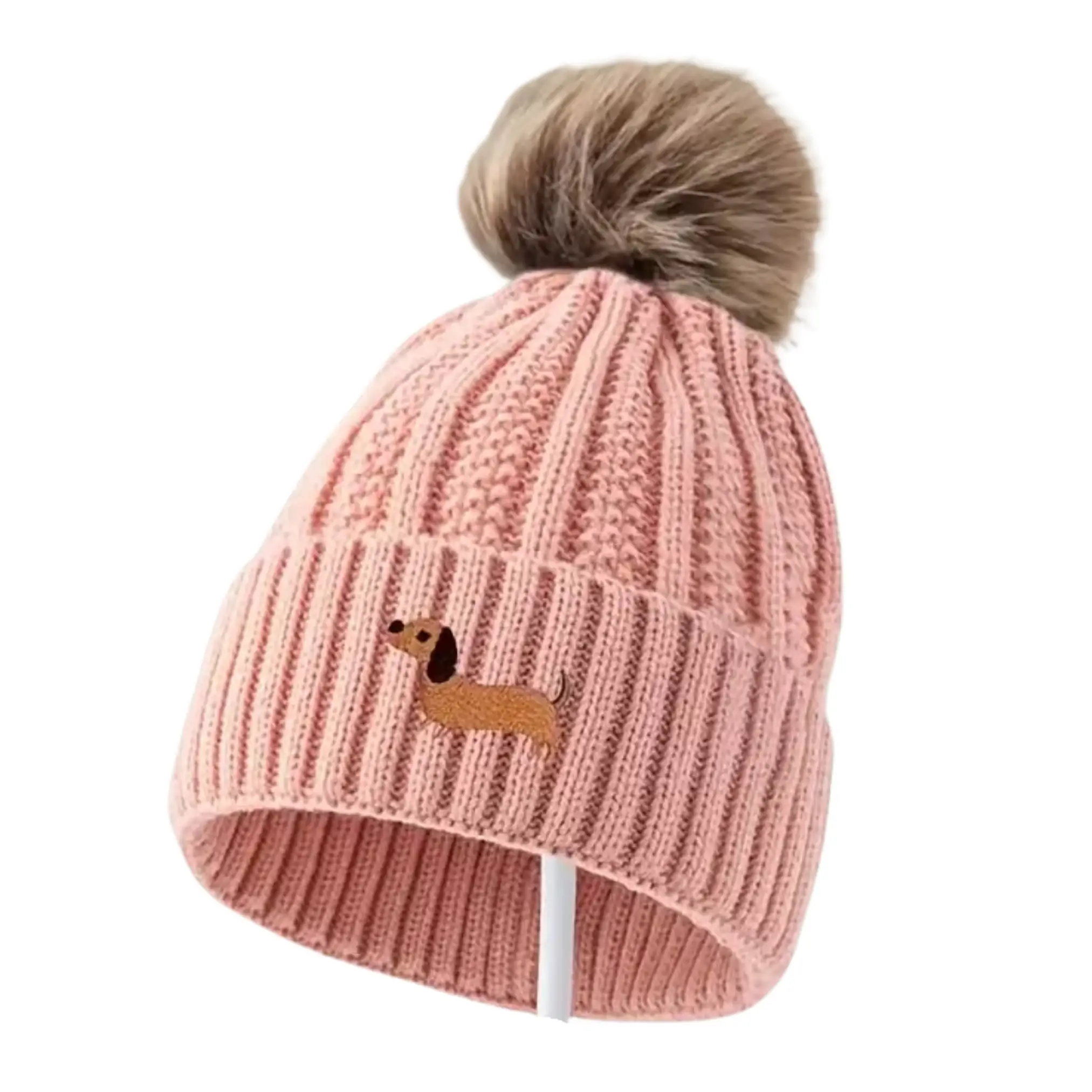 Dackel Wintermütze – Warme Damen Beanie mit elastischer Passform – Rosa