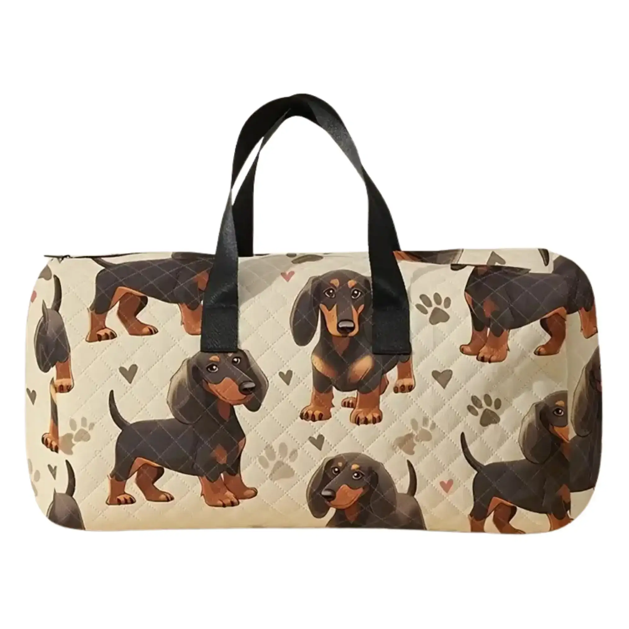 Dackel Reisetasche – Strapazierfähige Duffel Bag mit Pfoten- & Herzdesign – Schwarz